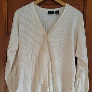 Bone White Long Cardigan Sweater Laura Scott Sz M